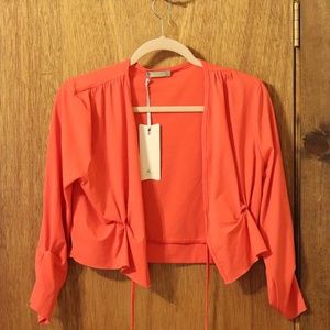 Coral cropped blazer